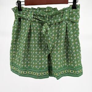 Max Studio Green Floral Paperbag Waist Tie-Front Shorts
